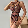 Sexy For Ladies Lace Bodysuit Leopard Underwear Open Crotch Teddy Halter Transparent Erotic Lingerie Porno Costumes