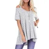 Kvinnors T -skjortor Kvinnor Short Sleeve Stripe Color Block Tunic Comfy Round Neck Shirt Topps