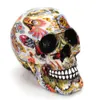 Dekorativa föremål Figurer Horror Skull Decoration Harts Colorful Flower Painting Halloween Skull Home Bar Desktop Decoration Craft Gift 114 * 180 * 155mm 230406
