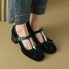 Chaussures habillées Vintage T Strap Mary Janes pour femmes pompes en velours noir femme plate-forme talons chaussures pour dames Sandalias De Mujer