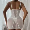 Costume Sexy en dentelle florale pour femmes, Lingerie érotique transparente, robe corporelle à col en v avec jarretelles tanga, ensemble Costume de poupée