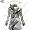 Women's Trench Coats 3D Printed Retro Tattoo Hooded Fleece Jacket Warm Winter Casual Gift Series F-12