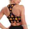 Yoga Outfit Cute Pumpkin Sport Bra U Neck Scary Halloween Training Padded Raceback Crop Bras Active Gathering Top For