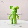 Block Diy Fluid Dyed Bear Staty Harts Nordic Home Living Room Decor Figurer för interiörskrivbordstillbehör Kawaii Dekoration T22073 DHVCH