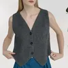 Chalecos de mujer Mujeres con cuello en V Chaleco de punto Casual Sin mangas Cultivo Slim Fit Crochet Moda Botones delanteros Chaleco