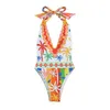 Kvinnors badkläder Sexig One Piece Swimsuit Women Tropical Leaf Print Swimsuit Bikini Summer Beach Holiday Lady Clothing
