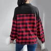 Women's Blouses Fashion Red Plaid Tunics Shirt Women Vintage Cotton Autumn Spring Long Sleeve V Neck Ladies Casual Tops Christmas