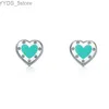 Stud T Series 925 Sterling Silver Enamel Blue Red Heart Pink Peach Stud Earrings Women Girl Letter Stone Valentine's Day Gift YQ231107