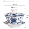 Чайные наборы большие 300 мл костяного фарфора керамика Gaiwan Blue и White Tureen Overglaze Cup Cup Set 230406