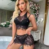 Sexy kostuum nieuw patroon vrouwen sexy doorzichtige erotische lingerie zwarte dames ruche korte pakken ondergoed uitgehold vrouwelijke bh sets effen