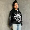 Kadın Hoodies Kadın Hoodie Y2K Uzun Kollu Baskı Kapşonu Kapşonlu Sweatshirt Rhinestone COOL Street Gotik Kıyafetler Üstler Cadılar Bayramı Dış Giyim
