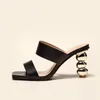 Sandalet AIYKAZYSDL Garip Yüksek Topuk Metalik Kadın Katır Terlik Kare Ayak Açık Plaj Yaz Ayakkabı Tasarım Artı 42