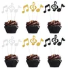 Fleurs décoratives 18 pièces boissons or gâteau d'anniversaire Topper noir paillettes Notes de musique Cupcake Toppers