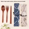 Dinnerware Sets Cutter Portable Reusable Bamboo Flatware With Bags Wooden Cutlery