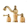 Badrumsvaskar Krattor Natural Rosin Jade Three-Hole Faucet Split Antique Marble Wash-basin