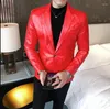 Men's Suits Bright Red Suit Jacket PU Coats Fashion Casual Leather Jackets Black Khaki Blue Blazers Plus Size M-5XL 6XL Outerwear