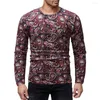 T-shirts pour hommes THEFOUND Fashion Slim Fit O Neck Long Sleeve Muscle Tee Print T-shirt Casual Tops