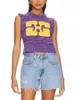 Kvinnors tröjor Fashion Ladies Round Neck Sleeveless Knit Tank Top 2023 Yellow Print Purple Short Vest Summer Versatile 231107