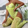 Sexig dräktunderkläder Set i ett stycke off-shoulder fiske netto bodysuit mesh transparent ärmlös sling sexig underkläder fisknät tights