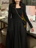 Robes décontractées Noir Doux Classique Basic Slim Taille Femme Français Automne Simple Bureau Dames Couleur Pure Robe Femme