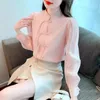 Kvinnors blusar retro spänne kinesisk stil topp höststativ krage blus 2023 vacker elegant långärmad rosa skjortor kontor