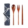 Dinnerware Sets Cutter Portable Reusable Bamboo Flatware With Bags Wooden Cutlery