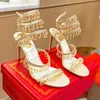 Rhinestone Snake Strass stiletto sandals Rene Caovilla Cleo 95mm Jewel Chandelier Evening shoes women's high heels Ankle Wraparound luxury designer factory