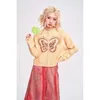 Malhas femininas y2k grunge borboleta impressão feminina cardigan jaqueta curta casual macio o-pescoço all-match camisola casacos zip up coreano kawaii roupas