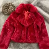 Manteau rouge court en fausse fourrure pour femme, veste automne/hiver, Imitation Rex, Parka en fourrure INS, Cardigan floqué