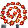 Strings Poinsettia Christmas Flowers Light z czerwonymi jagodami sztuczne światła girlandowe do wystroju imprezowego na zewnątrz
