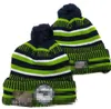 Men Knitted Cuffed Pom Seattle SEA Bobble Hats Sport Knit Hat Striped Sideline Wool Warm Baseball Beanies Cap for Women A5