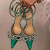 Décolleté con fiocco in raso Scarpe eleganti Scarpe da sera impreziosite da cristalli Sandali con tacco a spillo a punta Sandali da donna Designer di lusso Calzature con cinturino alla caviglia 35-42 Con scatola