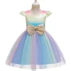 Girl Dresses Girls 2023 Summer Teenagers Bow Mesh Princess Dress Elegant Children Clothes Cake 4 8 10 Years Kids Outfit