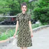 Party Dresses Short Sleeve Vintage Print Summer Long For Women Chinese Collar Casual Holiday Ladies Dress Elegant Clothes