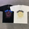 Herr t-shirts mode sp5der 555555 designer 2023 topp unga bandit fluorescerande blå linje mesh skum tryck svart ängel nummer tee kort ärm