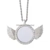 Party Favor Sublimation Necklace Blank Angel Wings Heat Transfer Metal Pendant Diamond Drop Delivery 202 Dhqom