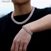 Kedjor hiphop halsband 14mm koppar inlagd zirkon diamant kubansk modemäns armband smycken T230407