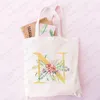 Shopping Bags Custom Initials A-Z Canvas Tote Bag Flowers Pattern Shopper Ladies Bachelorette Party Gift Beach For Bride Teacher