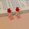 Baumelnde Ohrringe, zierlicher süßer roter Emaille-Schmetterlingstropfen für Frauen, europäischer romantischer Rosenblumenschmuck, Geburtstagsgeschenk