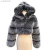 Damesbont faux fur hjqjljls 2022 Nieuwe aankomst Hoge kwaliteit vrouwen schattig bont jas vrouw met lange mouwen pluizige korte faux bontjas met fuzzy cozy van kap T231107