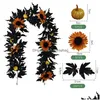 装飾的な花の花輪180cm新しいブラックハロウィーン装飾ハロウィーンホームインテリアシミュレーションメープルリーフDH3NV