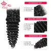Bundles de cheveux humains Deep Wave avec fermeture Bundles de tissage de cheveux malaisiens avec fermeture à lacet Extensions de cheveux bruts vierges Queen Hair Official Store