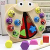 Bloki drewniana zabawka wędkarska biedronka, pasująca kształt tablica, kolorowy produkt z zabawkami