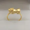 Cluster Rings Real 24K Yellow Gold Ring 3D Craft Wealth Animal Pixiu Bonne chance pour femme