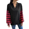 Women's Blouses Fashion Red Plaid Tunics Shirt Women Vintage Cotton Autumn Spring Long Sleeve V Neck Ladies Casual Tops Christmas