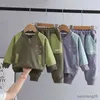 Set di abbigliamento Primavera Autunno Bambini Ragazzo 2 pezzi Set di abbigliamento Felpa in cotone impiombato Pantaloni sportivi in vita Neonati maschi Abiti Kid Boy Outfit