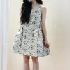캐주얼 드레스 2023 여성 스퀘어 목 소매 소매 인쇄 공주 데친 드레스 봄/여름