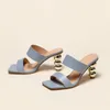 Sandals AIYKAZYSDL Strange High Heel Metallic Women Mule Slippers Square Toe Outdoor Beach Summer Shoes Design Plus 42