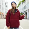 Damen Hoodies Ymwmhu Weinrot Warm Fleece Solide Dicke Winter Damen Kapuzenpullover Lose Lässige Übergroße Kleidung