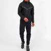 2023 Vêtements de sport personnalisés Polyester Tech Fleece Sweat à capuche avec fermeture éclair complète Jogger Deux pièces Jogging Survêtement Ensemble Hommes Sweat Costumes